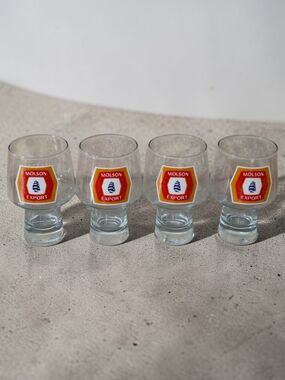 Set Of 4 Vintage Molson Export Glasses  Retro Ale Beer Barware Collectible